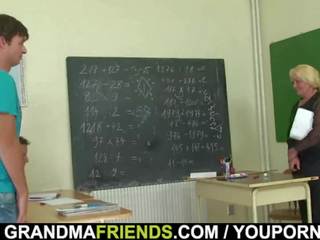 Very old teacher is pounded by two buddies