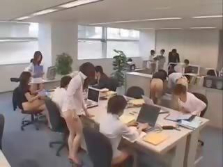 Personable Asian group of secretaries naked